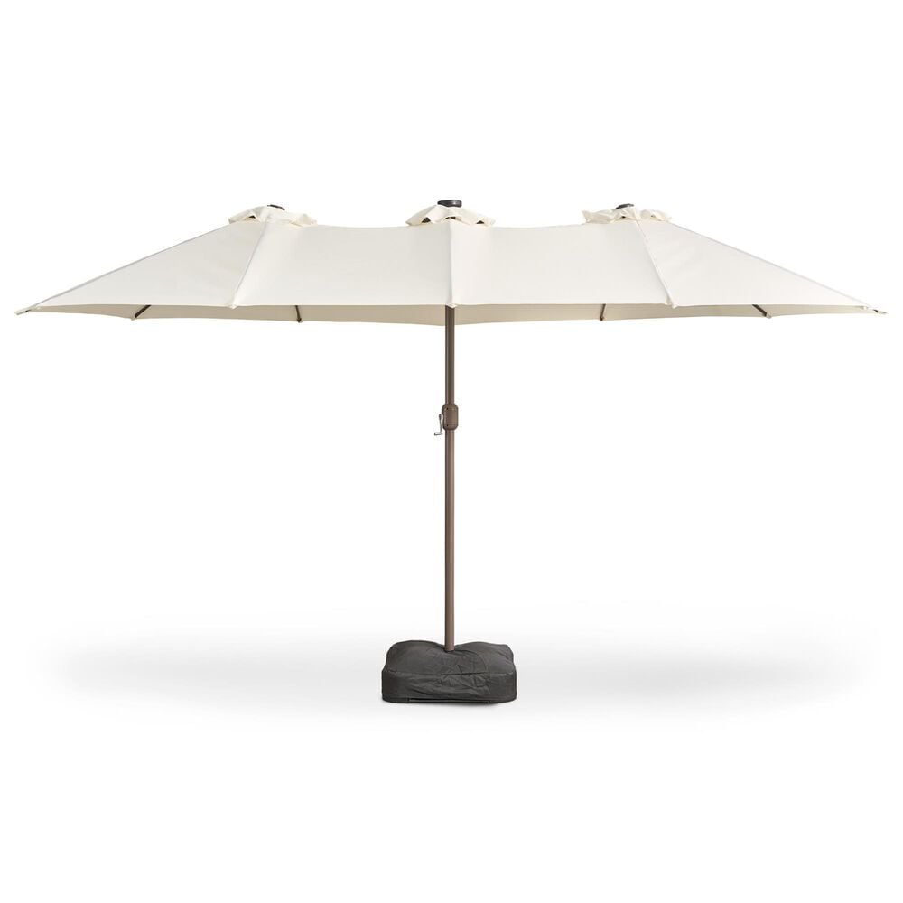 HOMLUX 15" Double-Sided Outdoor Market Umbrella with Sandbag Base and White LED Beads in White, , large