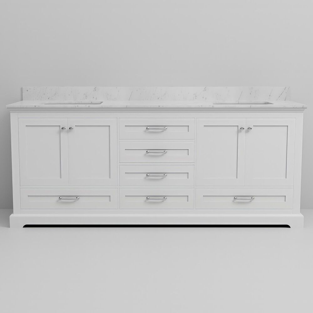 Lexora Home Dukes 80" Double Bathroom Vanity in White with 2 cm White Carrara Marble Top and Rectangular Sinks, , large