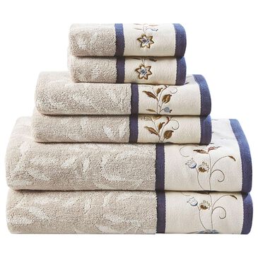 Hampton Park Serene Embroidered Cotton Jacquard 6-Piece Towel Set in Navy, , large