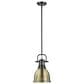 Golden Lighting Duncan 1-Light Small Pendant with Rod and Aged Brass Shade in Matte Black, , large