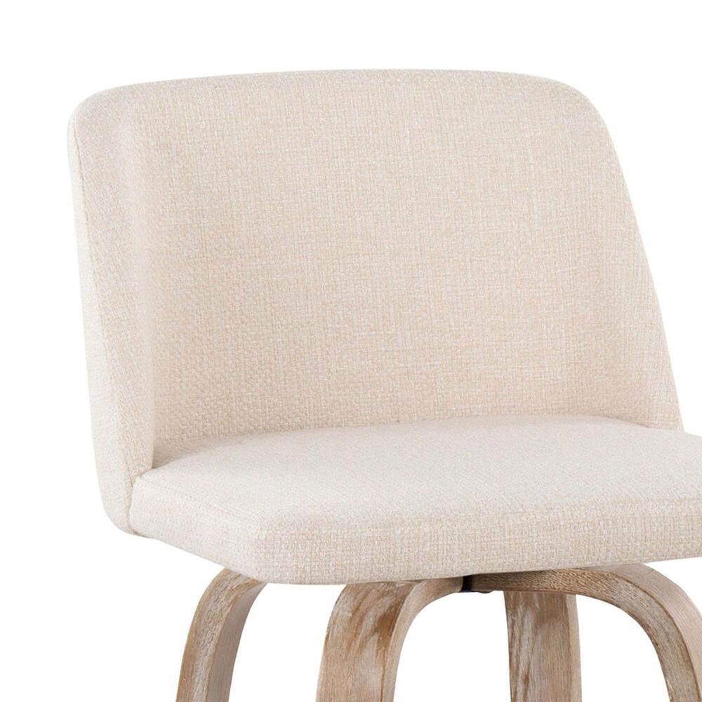LumiSource Toriano Swivel Counter Stool with Cream Noise Fabric Upholstery in Whitewashed and Black (Set of 2), , large