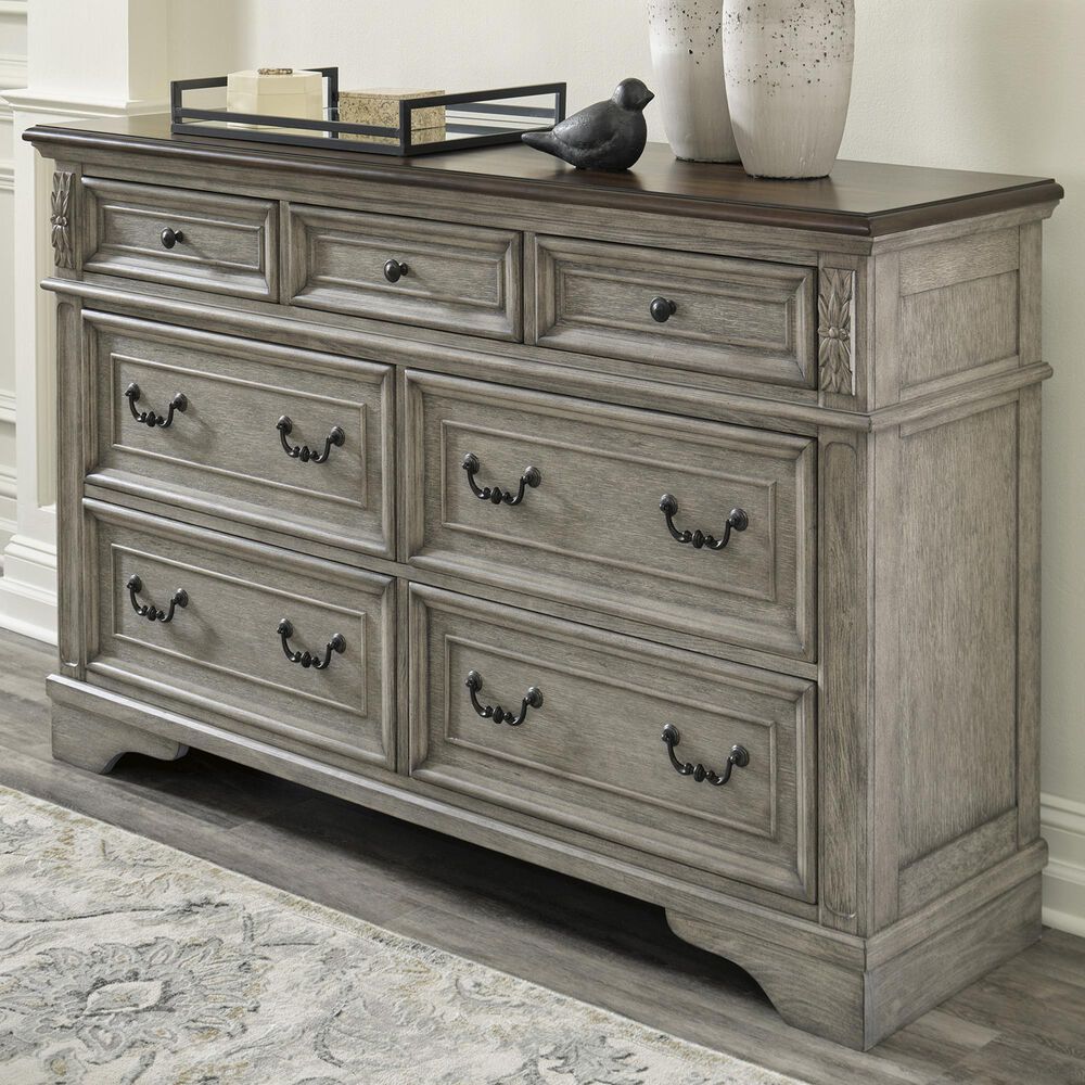 Ashley Lodenbay 7 Drawer Dresser in Antiqued Gray and Walnut Brown, , large
