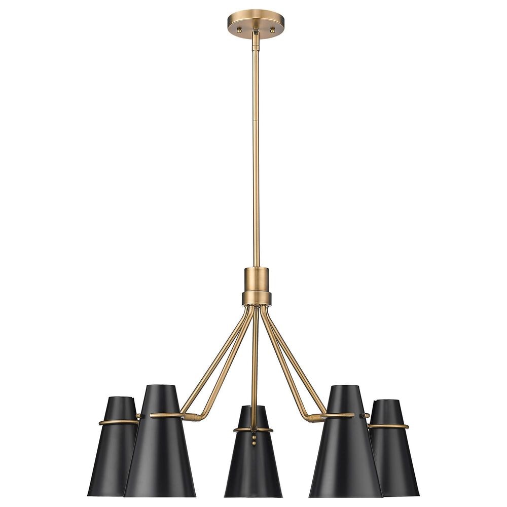 Golden Lighting Reeva 5-Light Chandelier with Black Shade in Modern Brass, , large