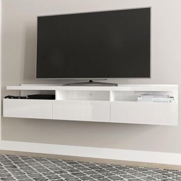 Manhattan 71.25" Cabrini Floating Entertainment Center in White with Glossy Finish, , large