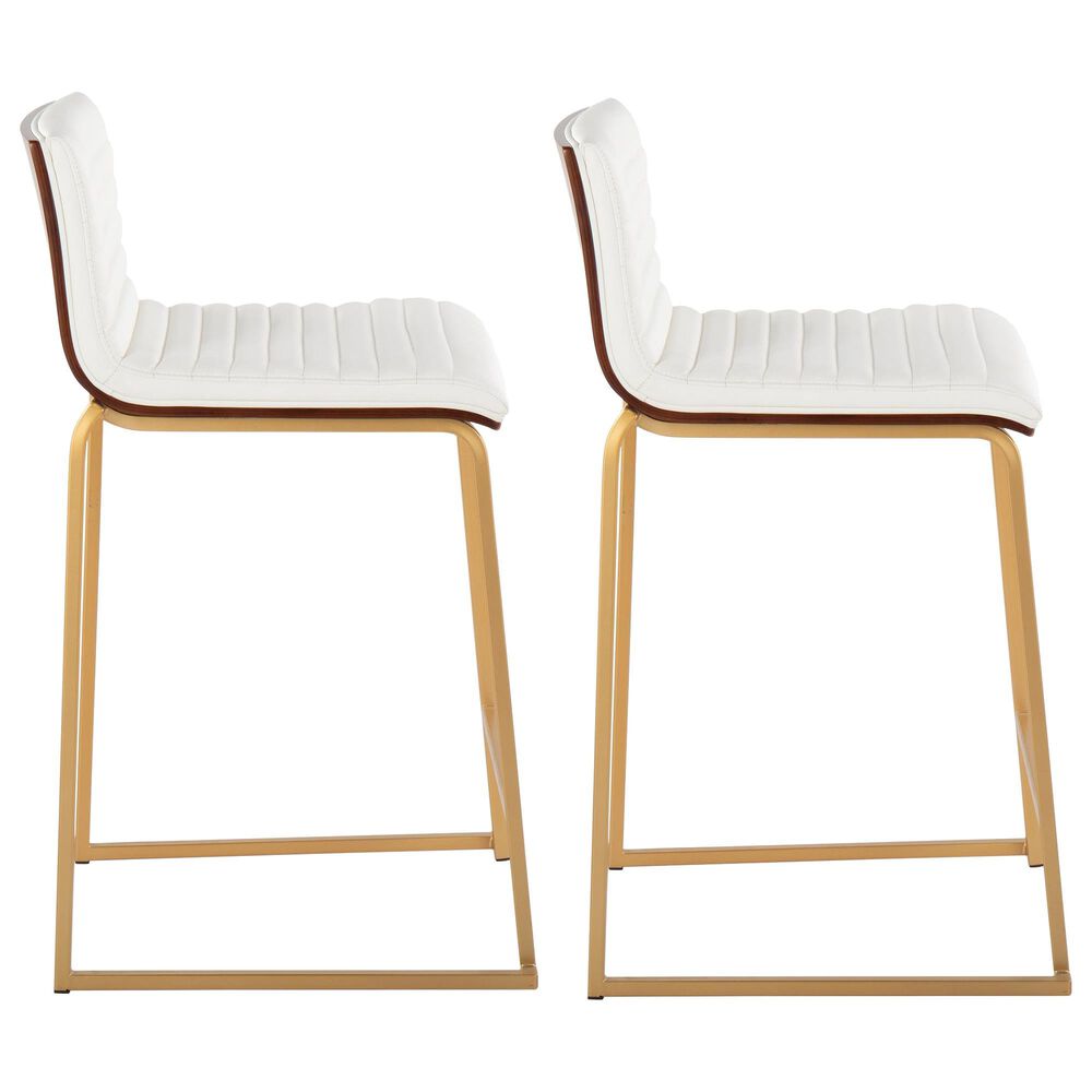 Lumisource Mason 26&quot; Counter Stool with White Cushion in Gold and Walnut &#40;Set of 2&#41;, , large