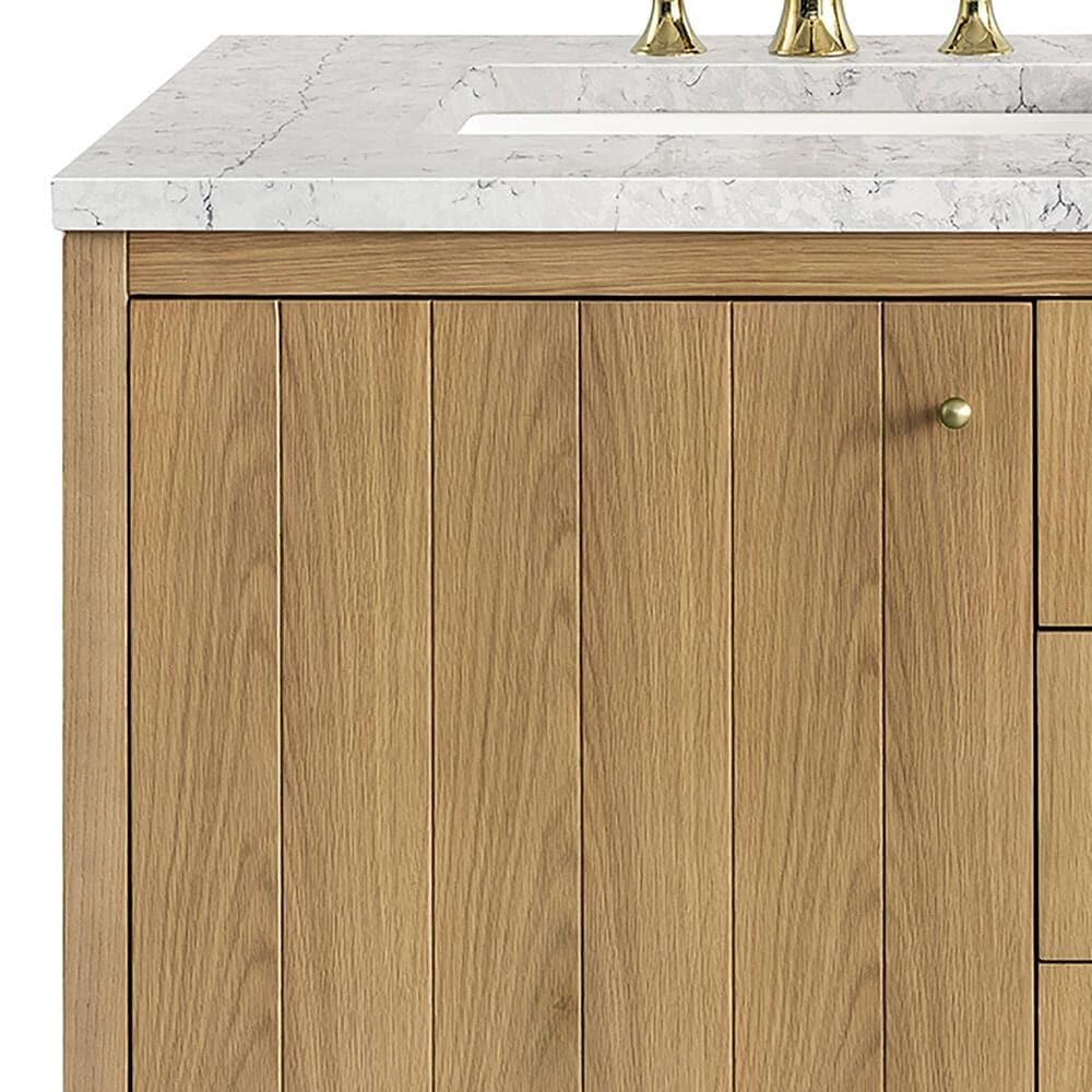 James Martin Vanities Hudson 60&quot; Double Bathroom Vanity in Light Natural Oak with 3 cm Eternal Jasmine Pearl Quartz Top and Rectangular Sinks, , large
