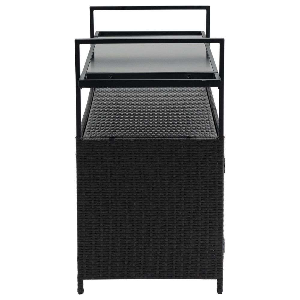Hearth and Haven Patio Bar Cart with Glass Top and Storage Cabinet in Black, , large
