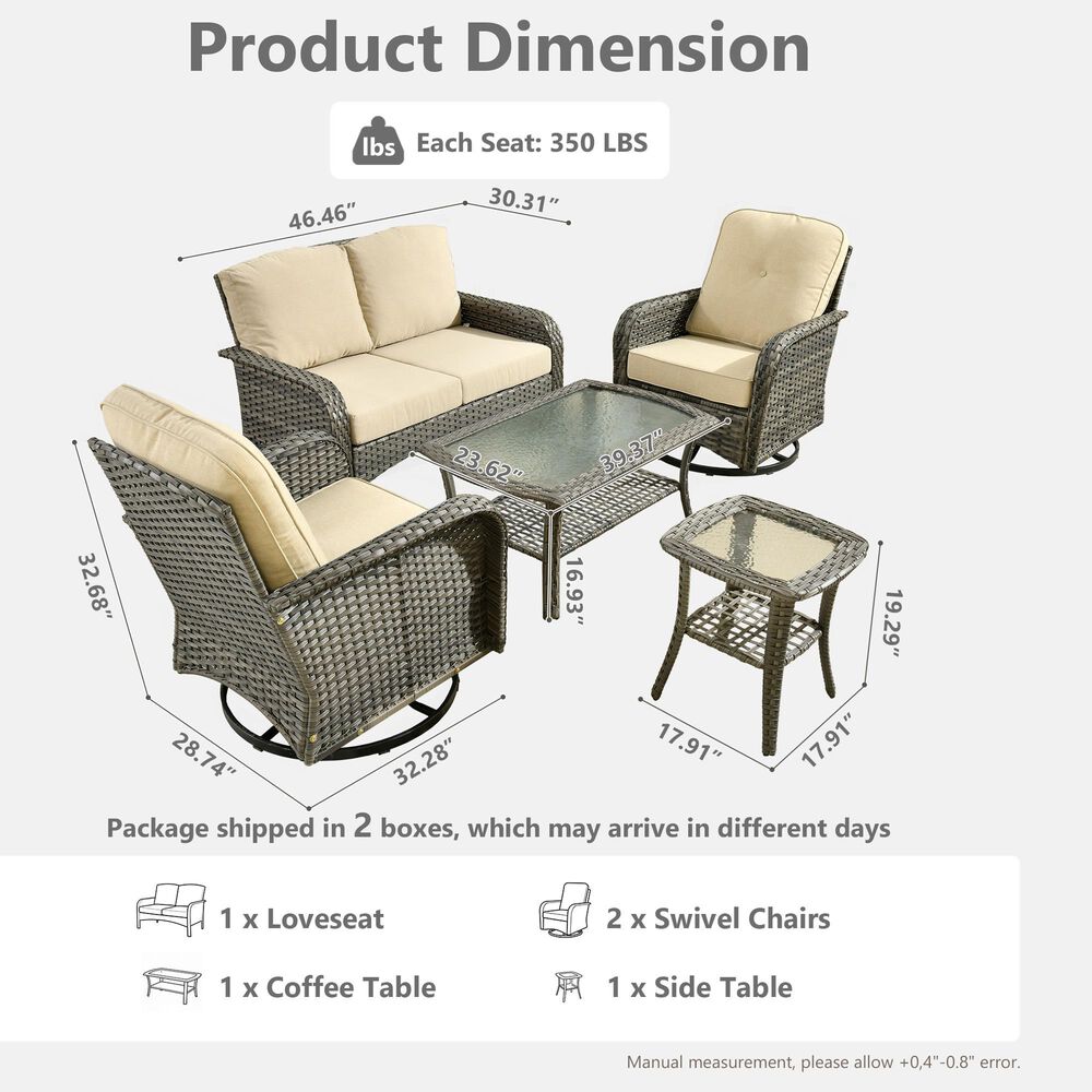 HOMLUX 6-Piece Patio Conversation Set in Beige, , large