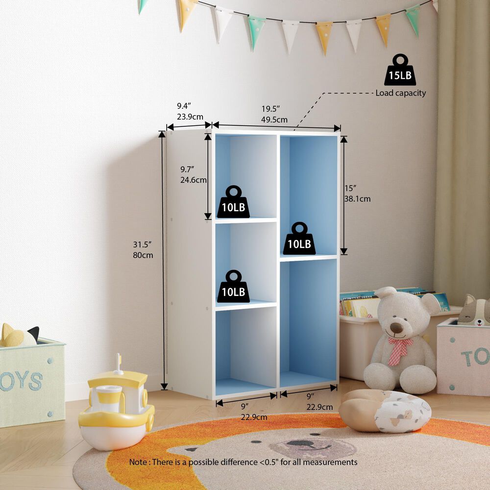 HOMLUX 5-Cube Reversible Storage Bookshelf in White and Light Blue, , large