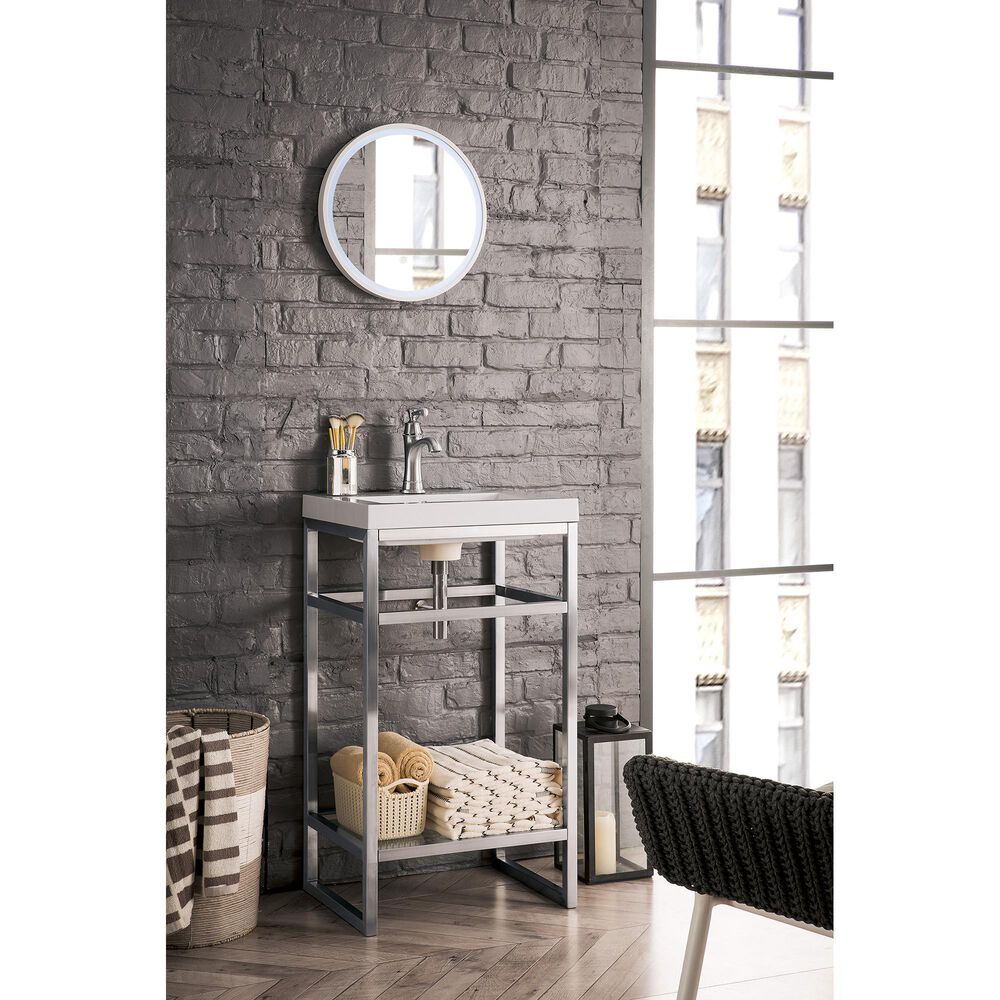 James Martin Vanities Boston 20&quot; Single Bathroom Vanity in Brushed Nickel with 3 cm White Glossy Resin Countertop and Rectangular Sink, , large