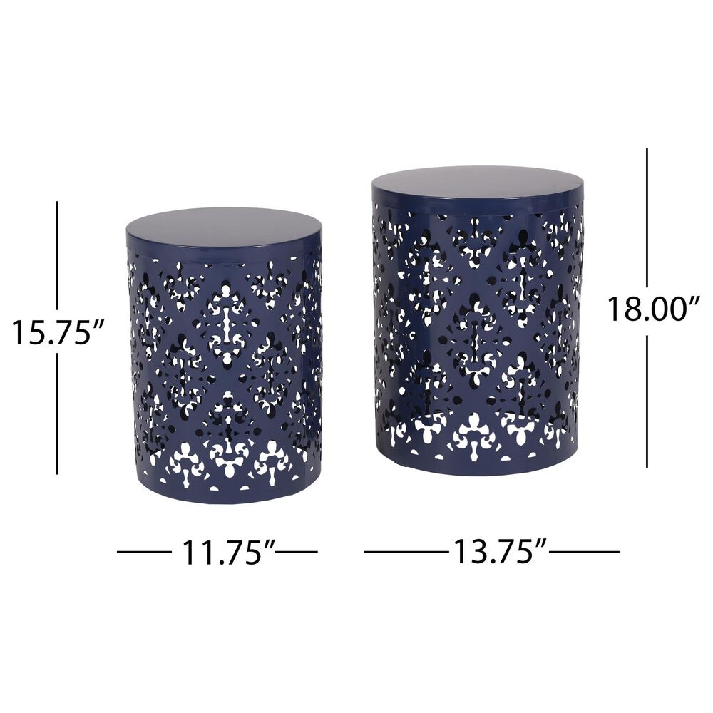 Hearth and Haven Outdoor Side Table with Floral Pattern in Navy Blue (Set of 2), , large
