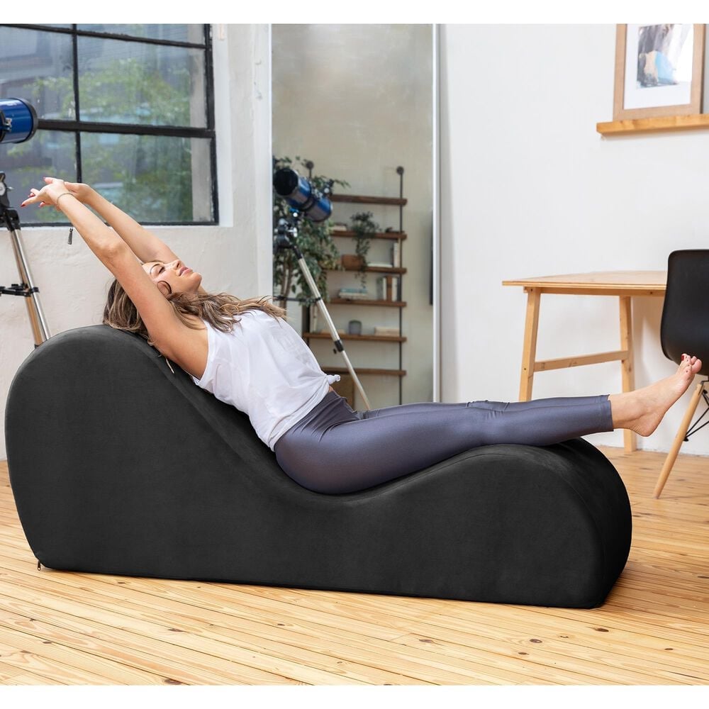 Jaxx Avana Chaise Lounge Yoga Chair in Black Velvet, , large