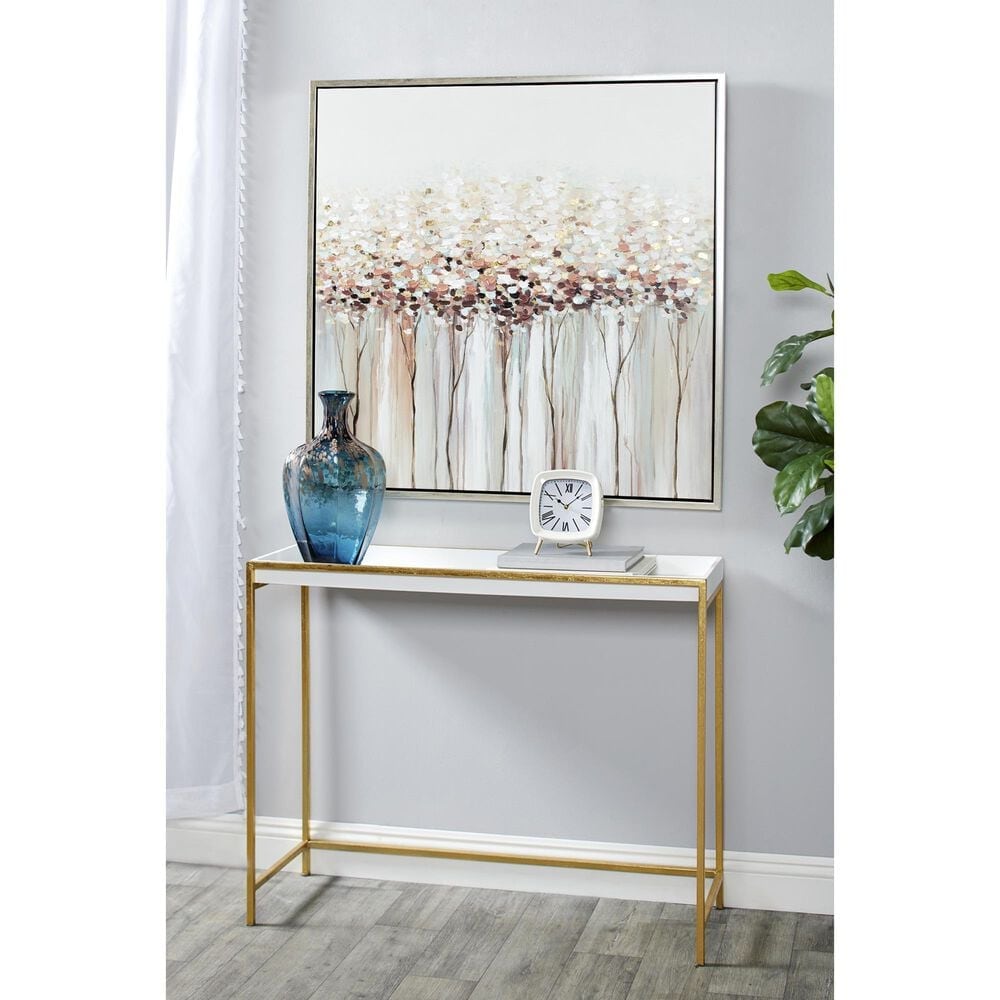 Maple and Jade 40&quot; x 40&quot; Square Tree Wall Art with Silver Frame in Black, Cream, Pink and Brown, , large