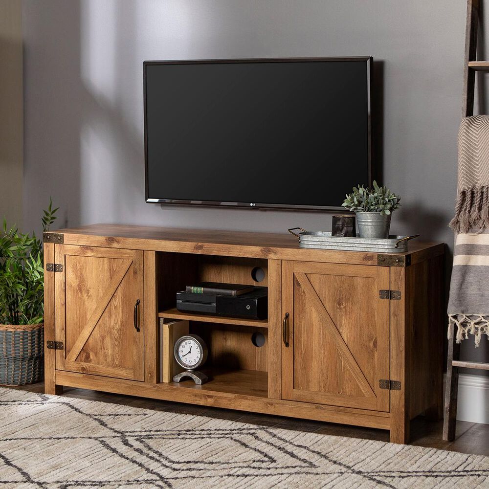 Walker Edison 58&quot; Barn Door TV Stand with Side Doors in Barnwood, , large