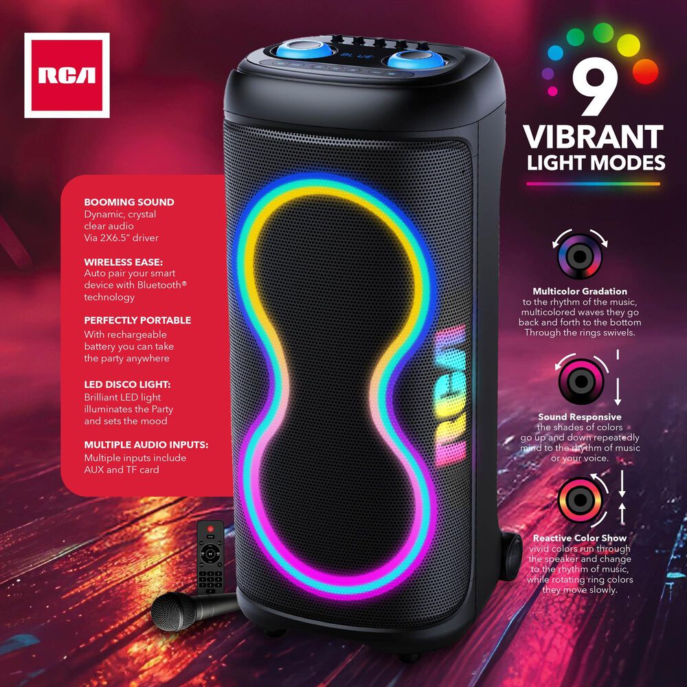 Top Tech Portable Bluetooth Speaker with Mic and RGB Light in Black, , large