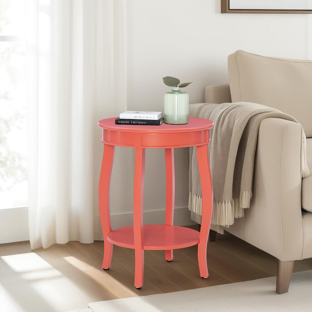 Linon Home Decor Aura Round Side Table in Coral, , large