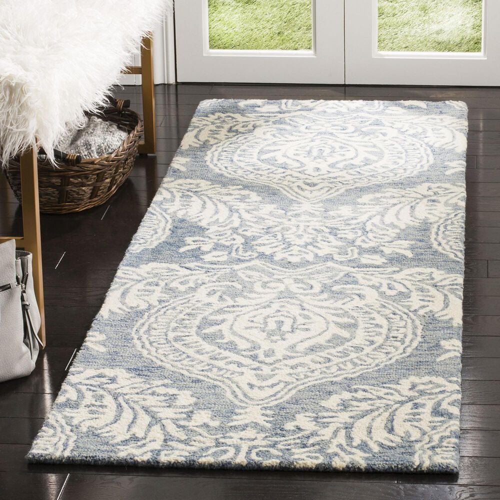 Safavieh Micro-Loop MLP512M 2&#39;3&quot; x 7&#39; Blue and Ivory Runner, , large