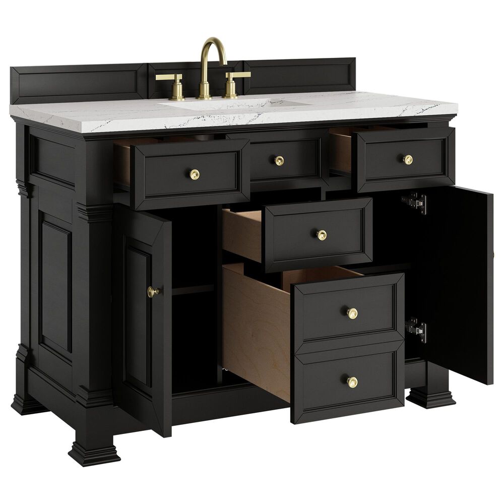 James Martin Vanities Brookfield 48&quot; Single Bathroom Vanity in Black Onyx with 3 cm Ethereal Noctis Quartz Top and Rectangular Sink, , large