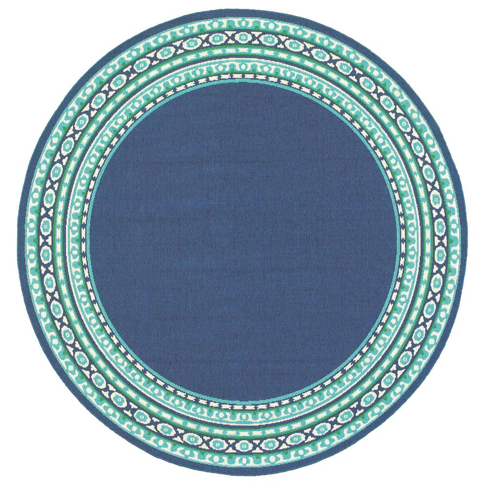 Oriental Weavers Meridian Navy and Green 7"10" Round Indoor/Outdoor Area Rug, , large