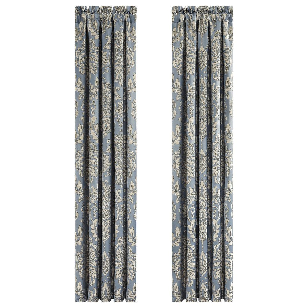 J. Queen New York Lorenzo 100" x 84" Window Panel Pair in Blue and Cream, , large