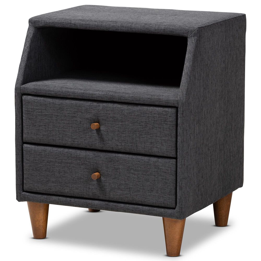 Baxton Studio Claverie 2-Drawer Nightstand in Charcoal, , large