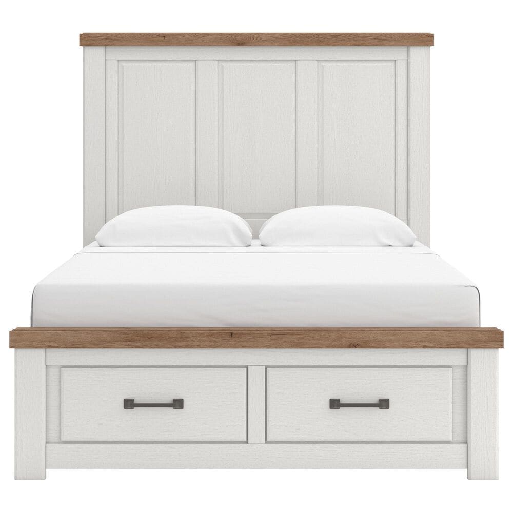 Ashley Savonport Queen Storage Bed with Dresser Chest and 2 Nightstands in White and Brown, , large