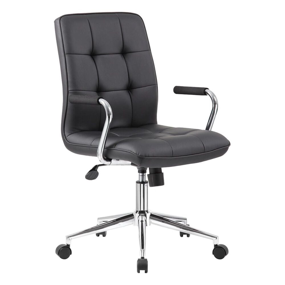 Regal Co. Boss Modern Office Chair with Chrome Arms in Black Faux Leather, , large