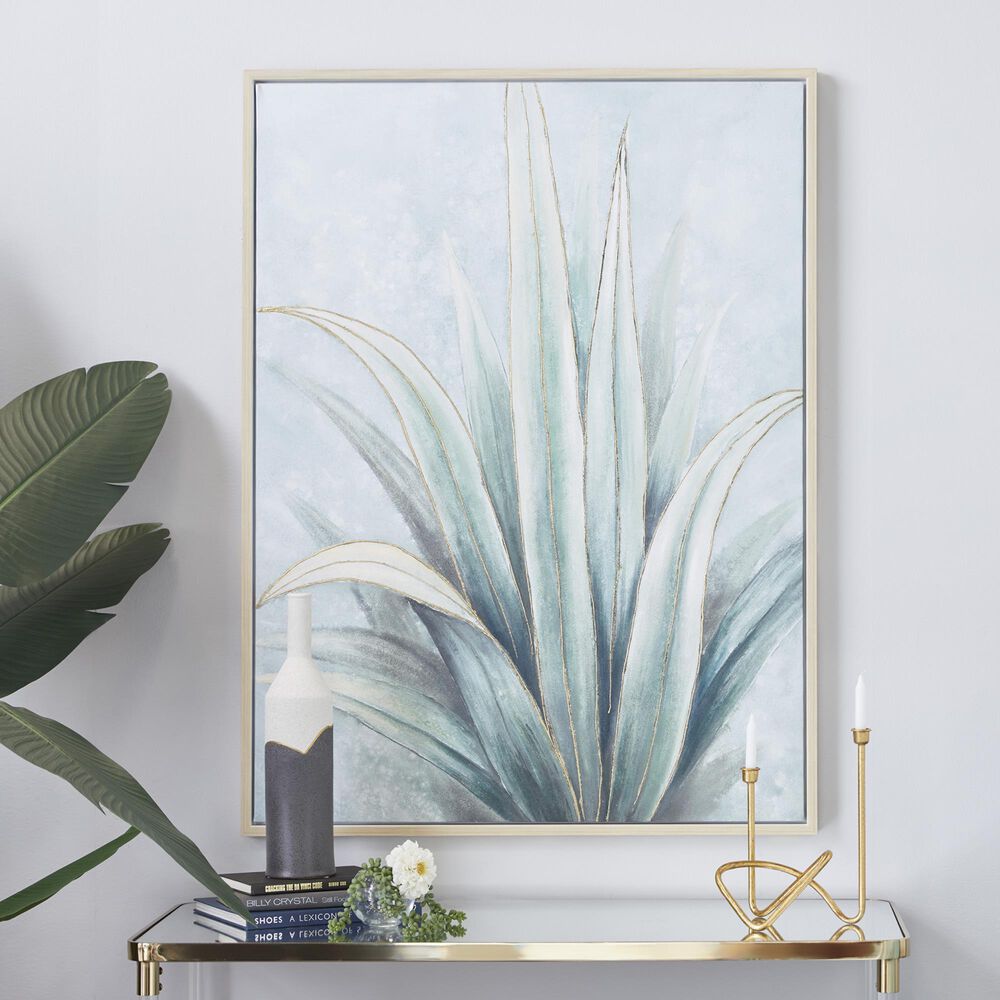 Maple and Jade 47&quot; x 36&quot; Coastal Leaves Framed Wall Art in Green and Blue, , large