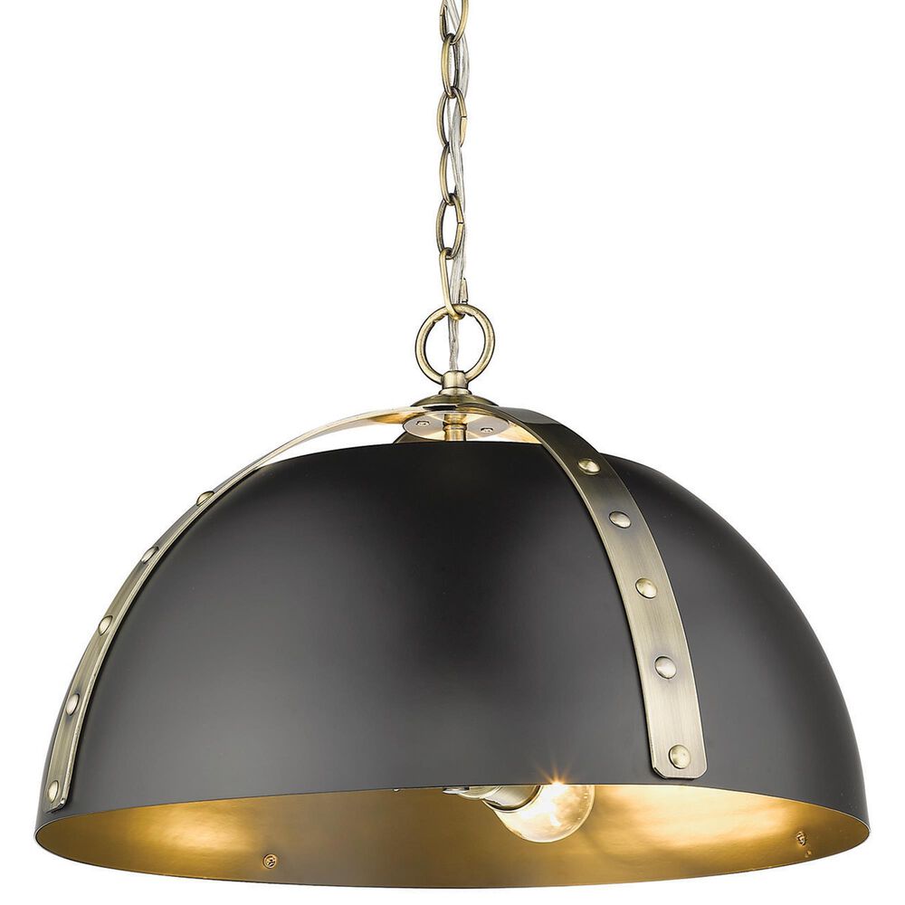 Golden Lighting Aldrich 3-Light Pendant with Matte Black Shade in Aged Brass, , large