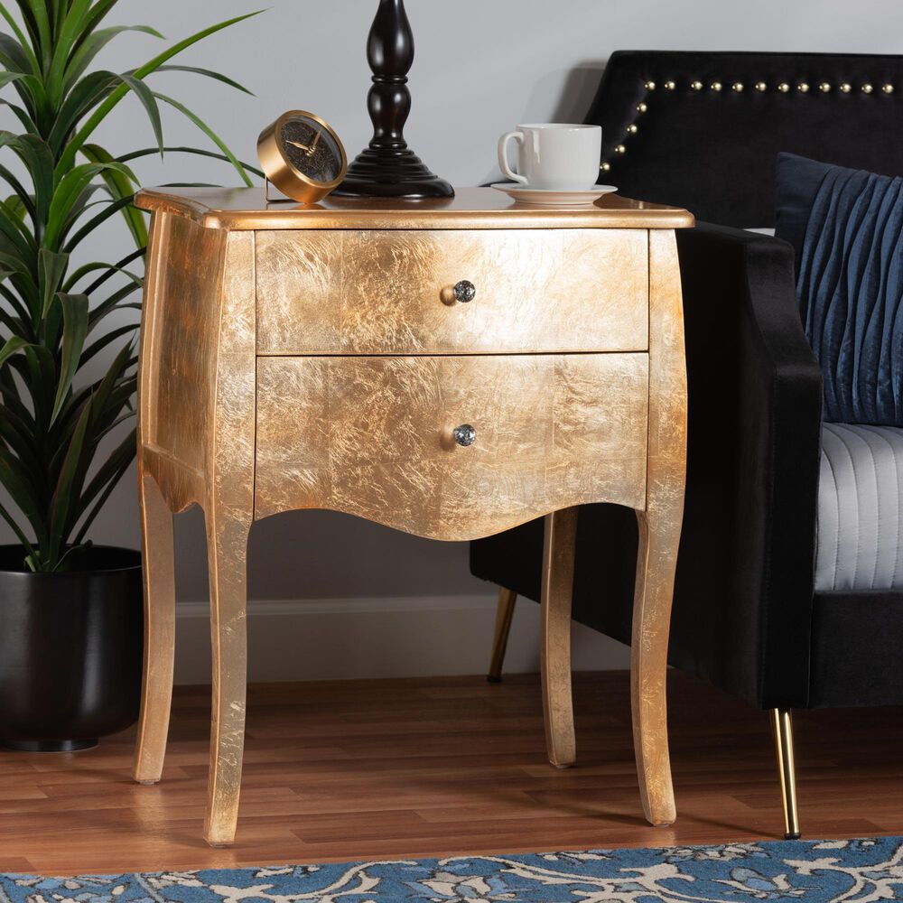 Baxton Studio Patrice 2-Drawer End Table in Gold, , large