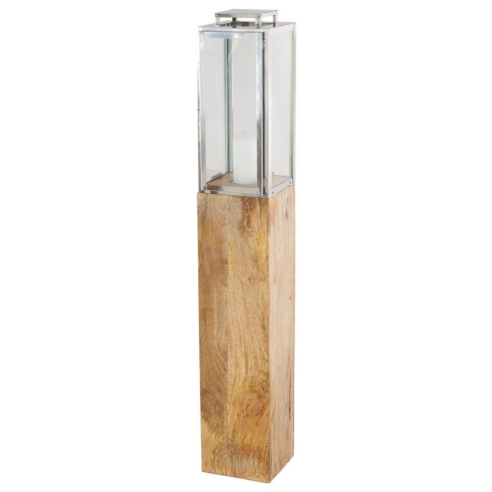 Maple and Jade Handmade Indoor/Outdoor Candle Lantern in Oiled Brown, Silver and Clear, , large