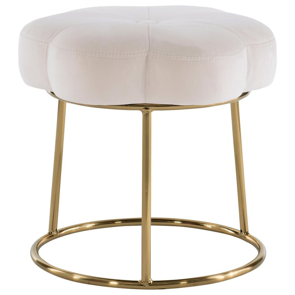Linon Home Decor Seraphina Vanity Stool with White Cushion in Gold, , large