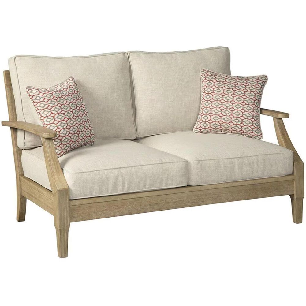 Ashley Clare View Loveseat with Beige Cushion in Antique Teak, , large