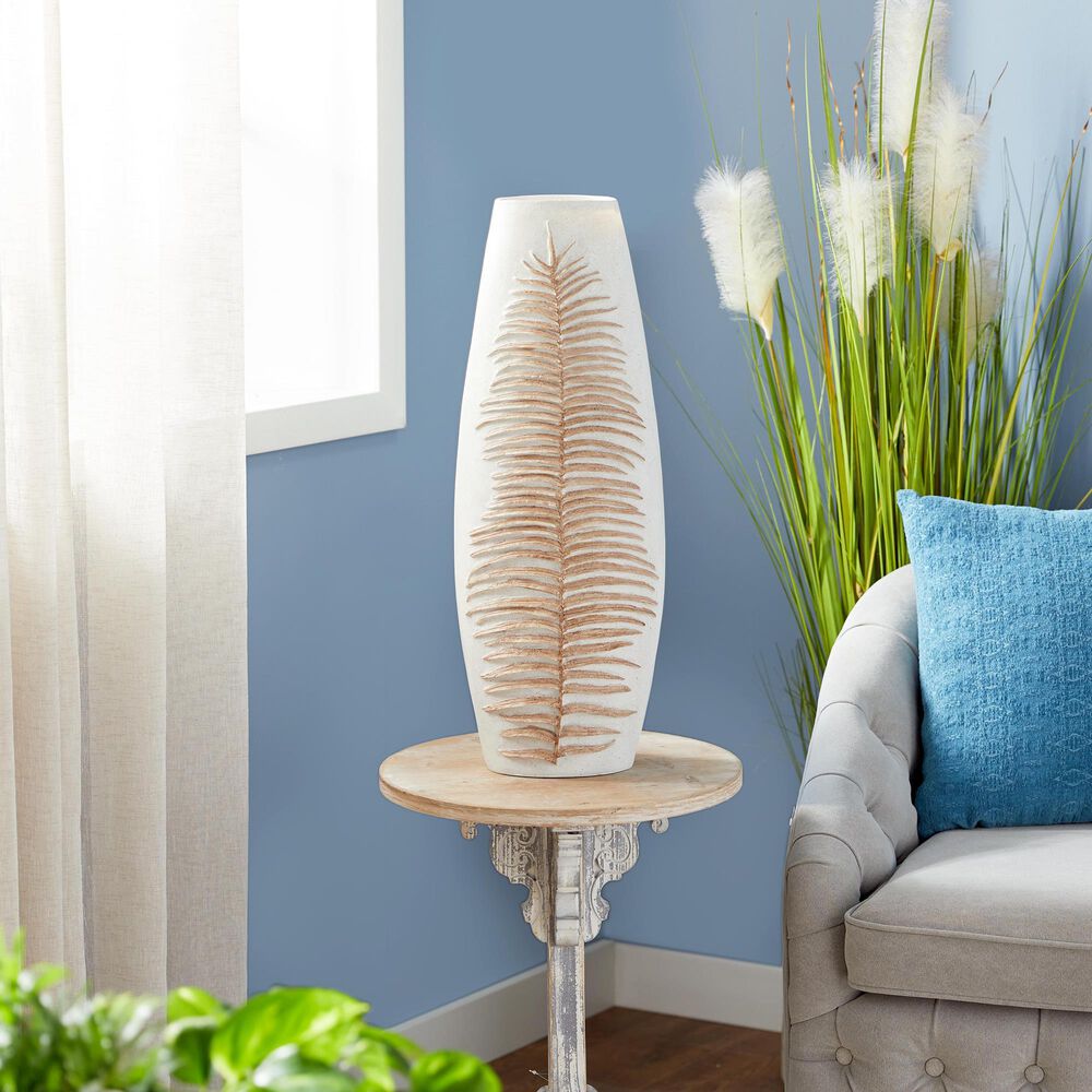 Maple and Jade Polystone Leaf Decorative Vase in Matte White, Terracotta and Brown, , large