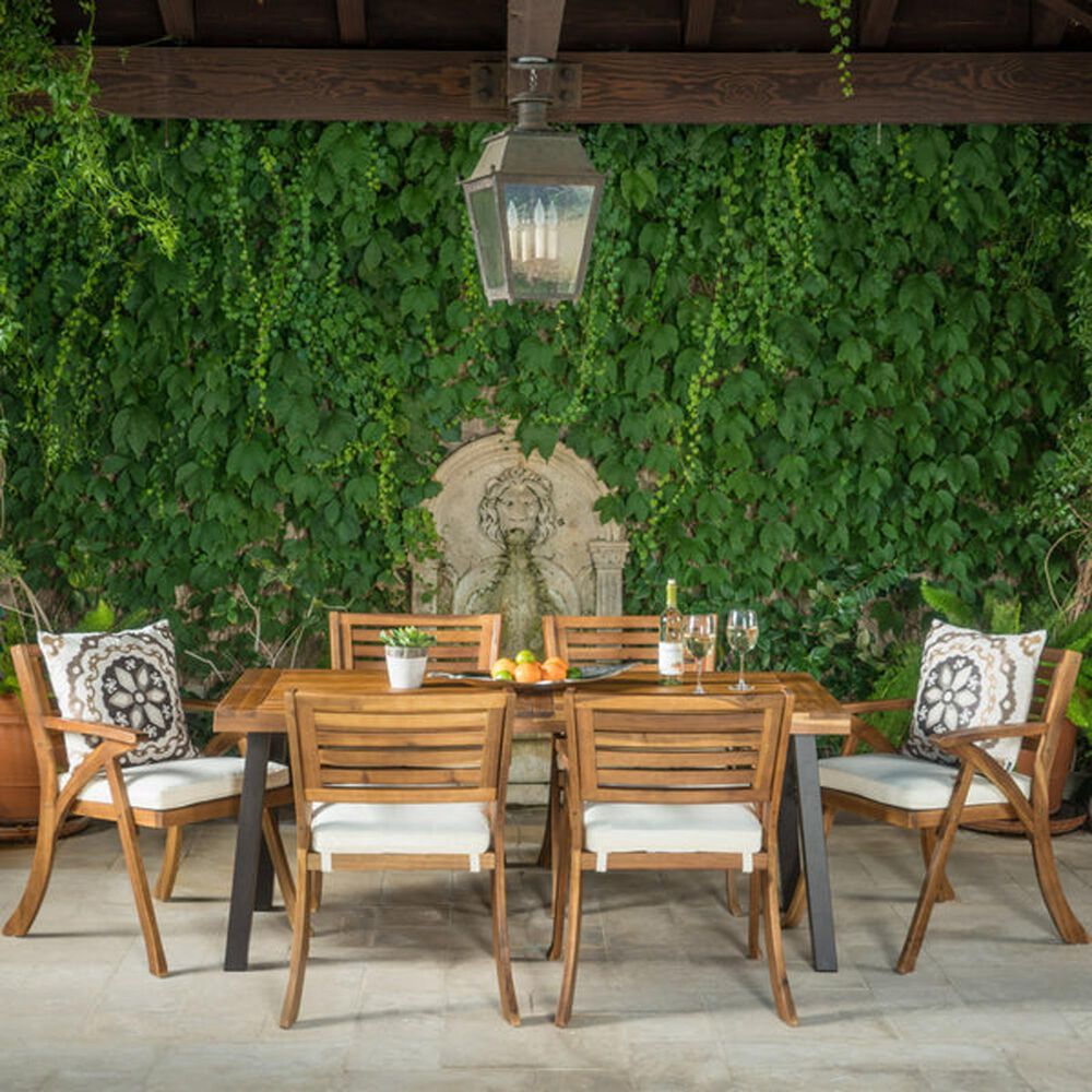 Noble House Della 7-Piece Patio Dining Set in Teak Brown, , large