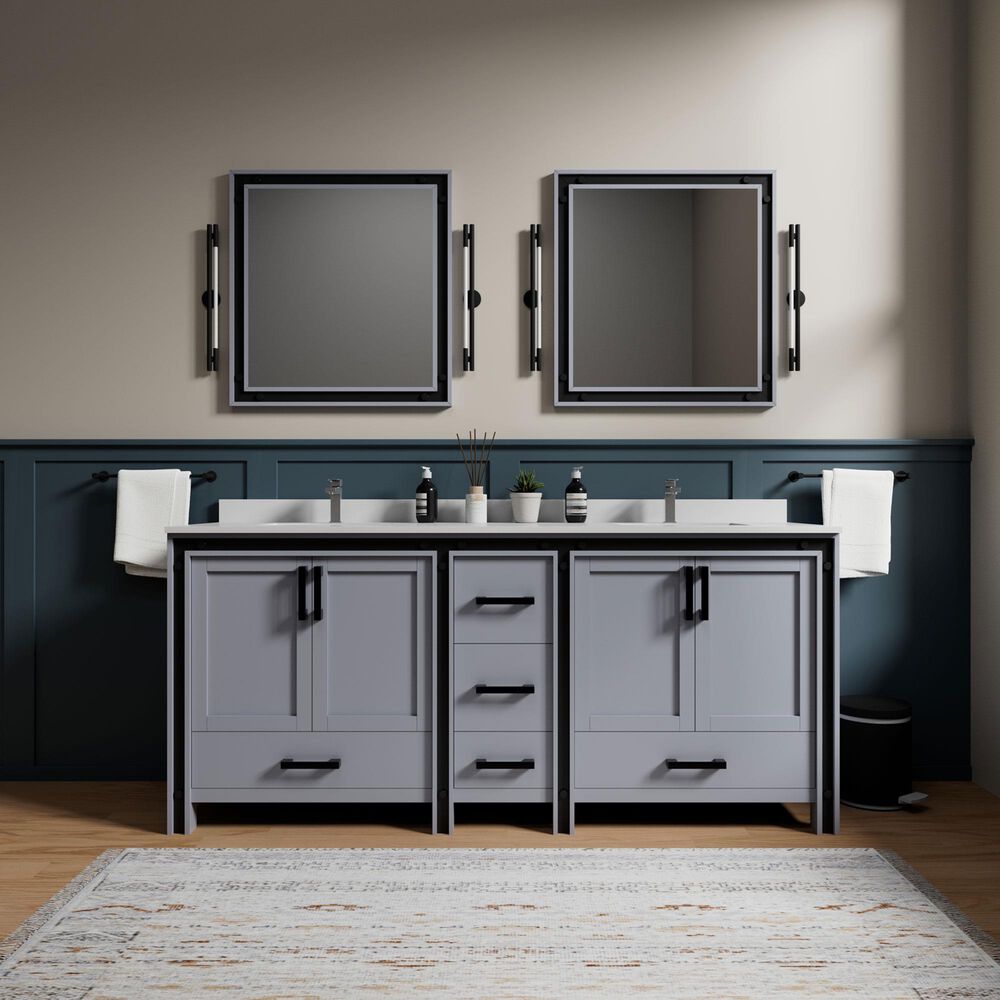 Lexora Home Ziva 80" Double Bathroom Vanity in Dark Grey with 2 cm White Cultured Marble Top and Rectangular Sinks, , large