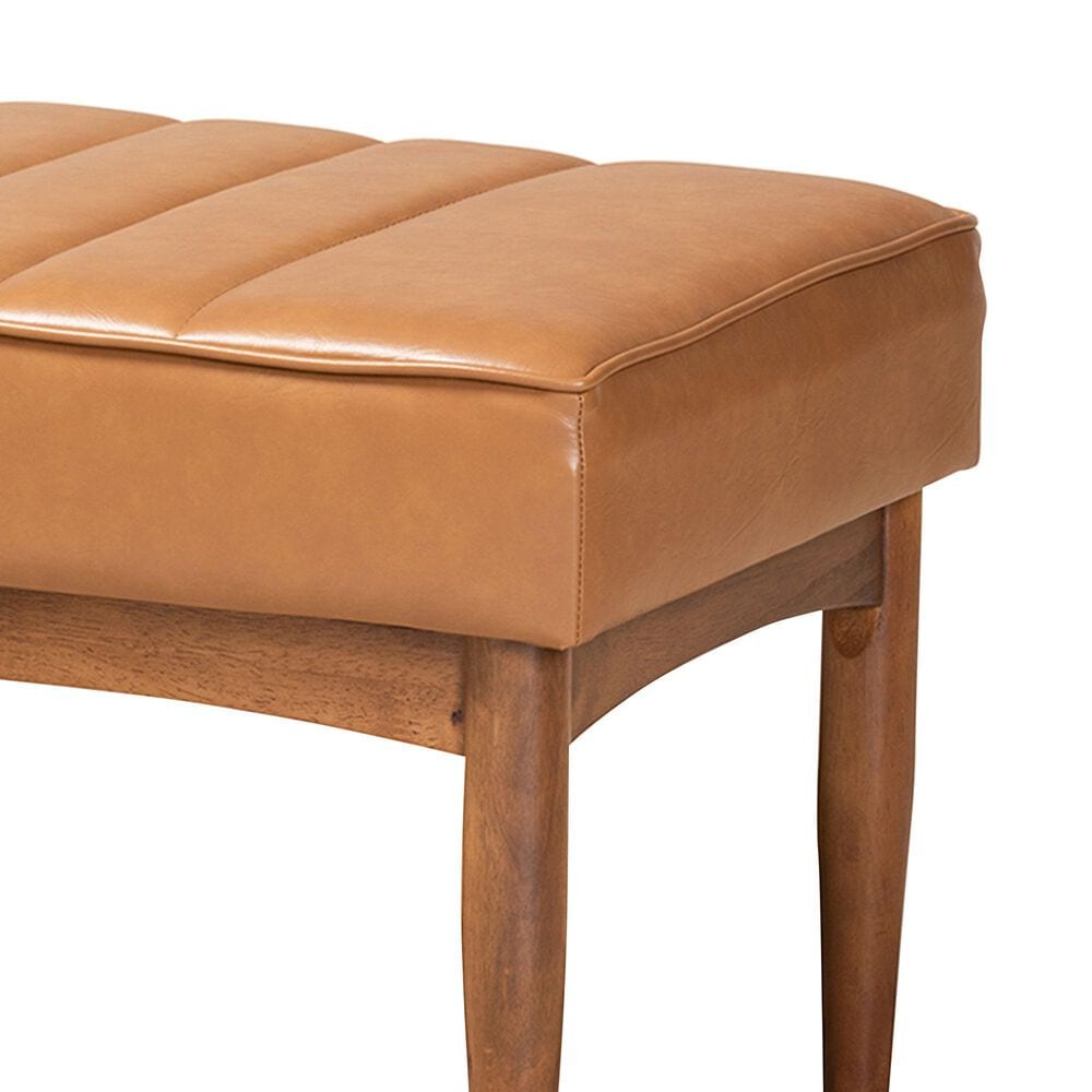 Baxton Studio Daymond Dining Bench with Tan Cushion in Walnut Brown, , large