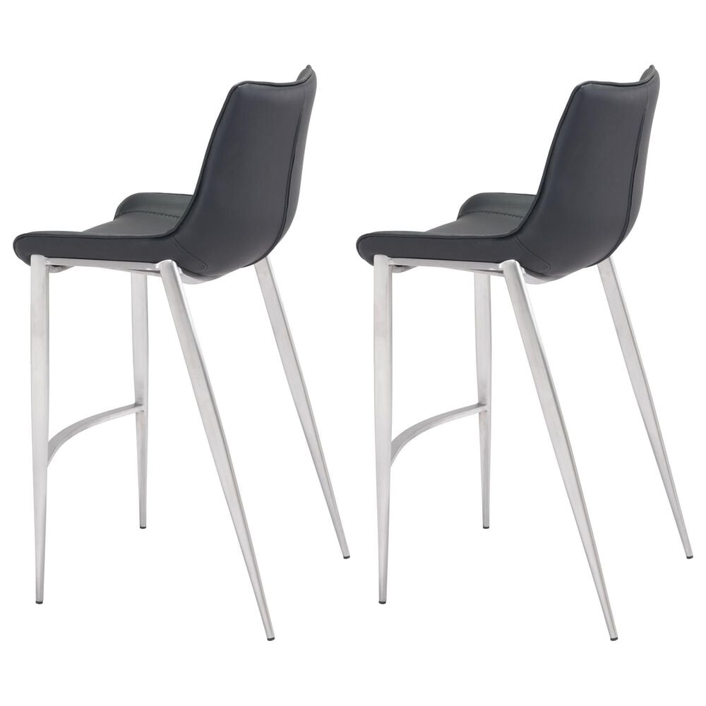 Zuo Modern Magnus Bar Chair in Black and Silver &#40;Set of 2&#41;, , large