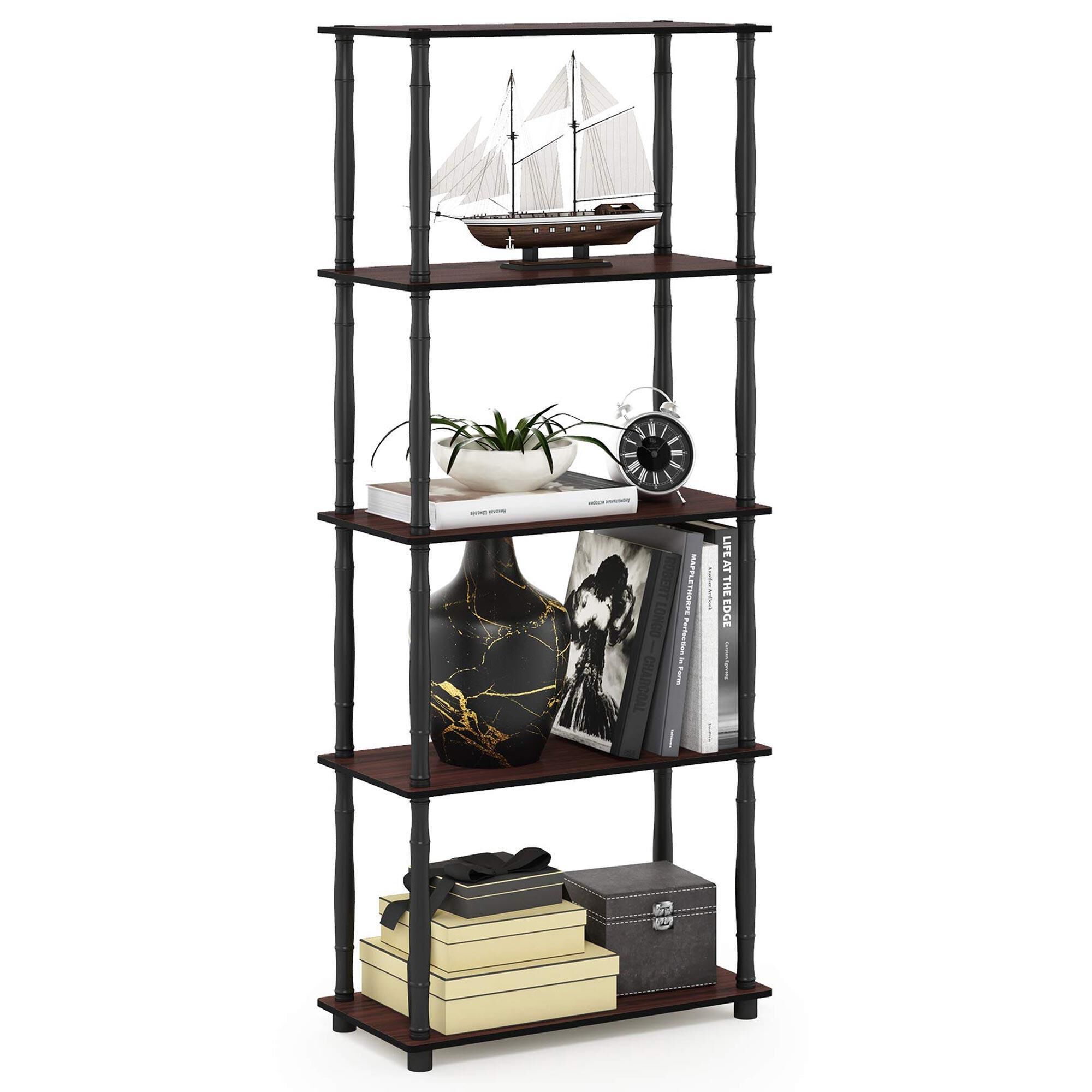 HOMLUX Turn-N-Tube 5-Tier Open Storage Bookshelf in Dark Cherry