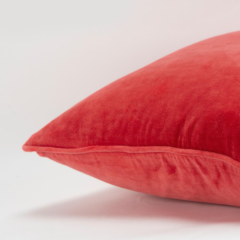 Rizzy Home Connie Post Solid 20&quot; Poly Filled Pillow in Coral with Narrow Welt, , large