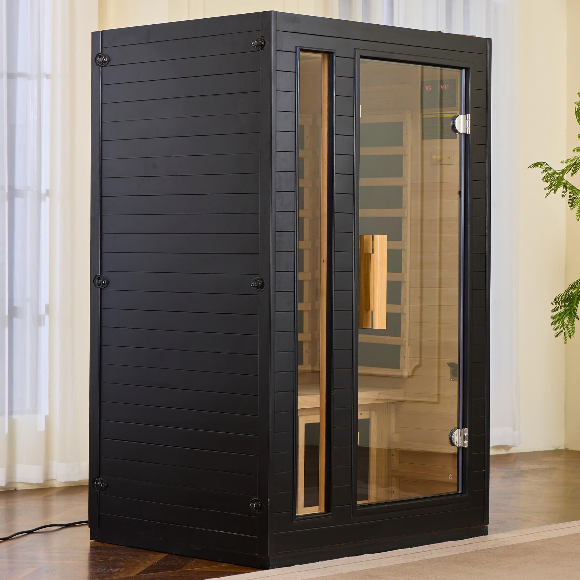 EZlife 2-Person Hemlock Sauna with Low EMF Mica Heater in Charcoal