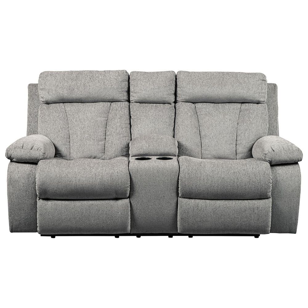 Ashley Mitchiner Manual Double Recliner Loveseat with Console in Fog, , large