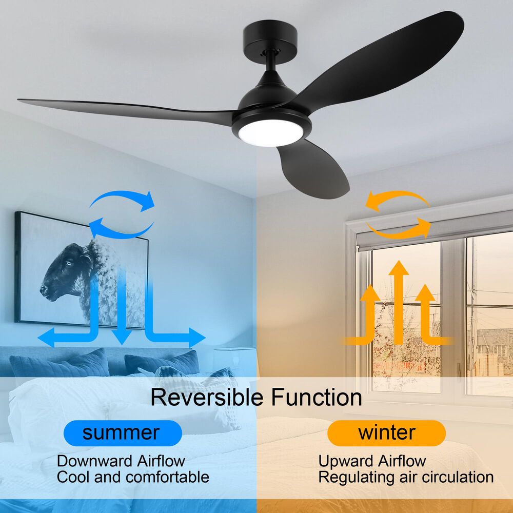 HOMLUX 52" Indoor Ceiling Fan with LED Light in Black, , large