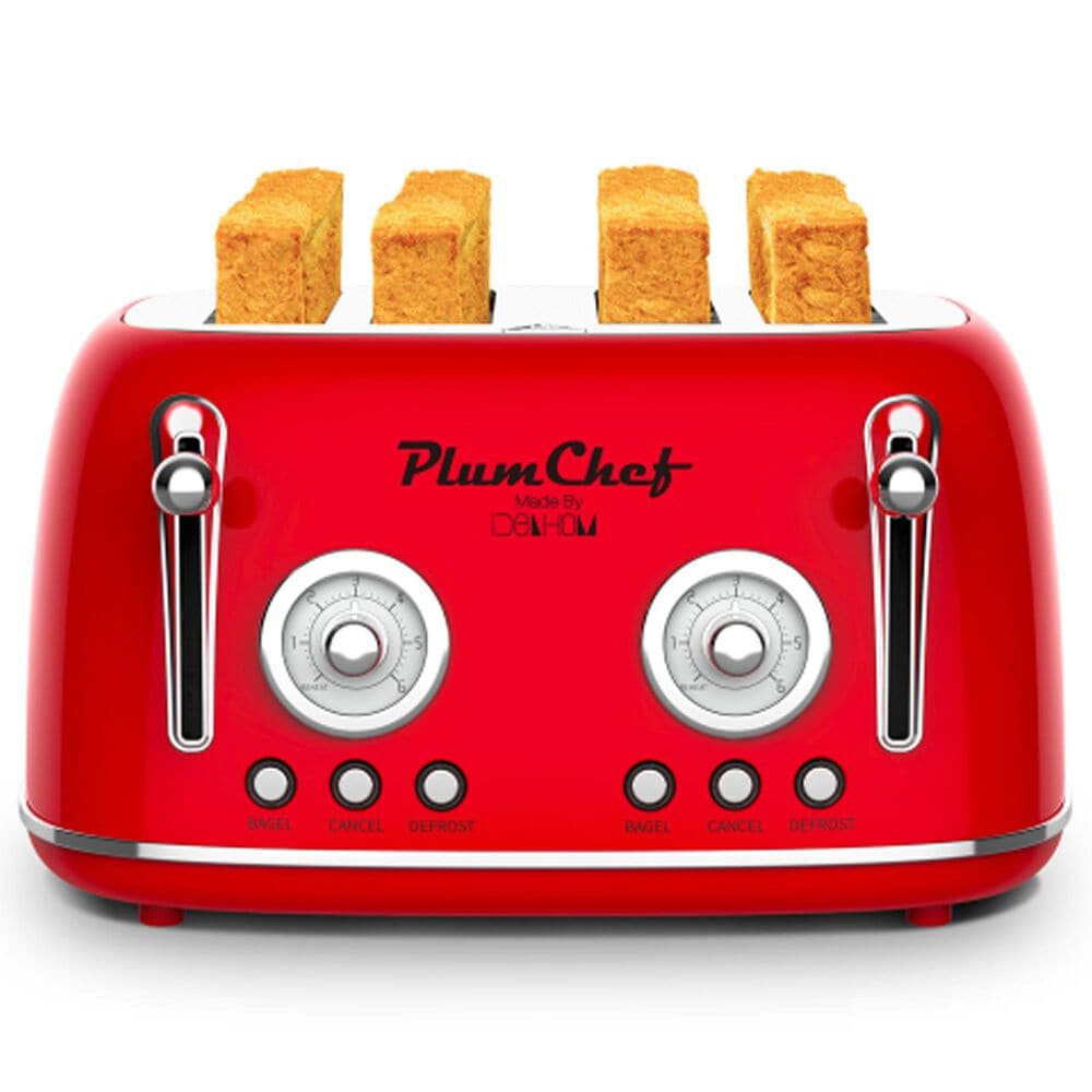 HOMLUX 4-Slice Retro Style Toaster in Red, , large