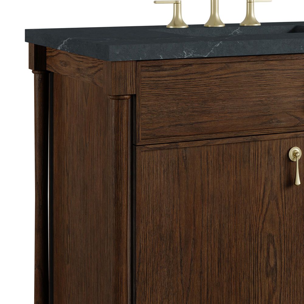 James Martin Kinnsden 36" Single Bathroom Vanity in Sable Oak with 3 cm Charcoal Soapstone Silestone Top and Rectangular Sink, , large