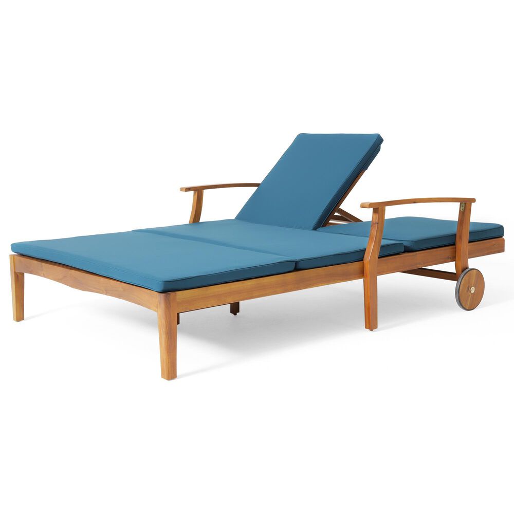 Hearth and Haven Perla Outdoor Double Chaise Lounge with Cushion in Teak, , large