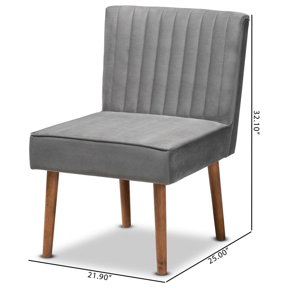 Baxton Studio Alvis Side Chair with Grey Velvet Cushion in Walnut Brown, , large