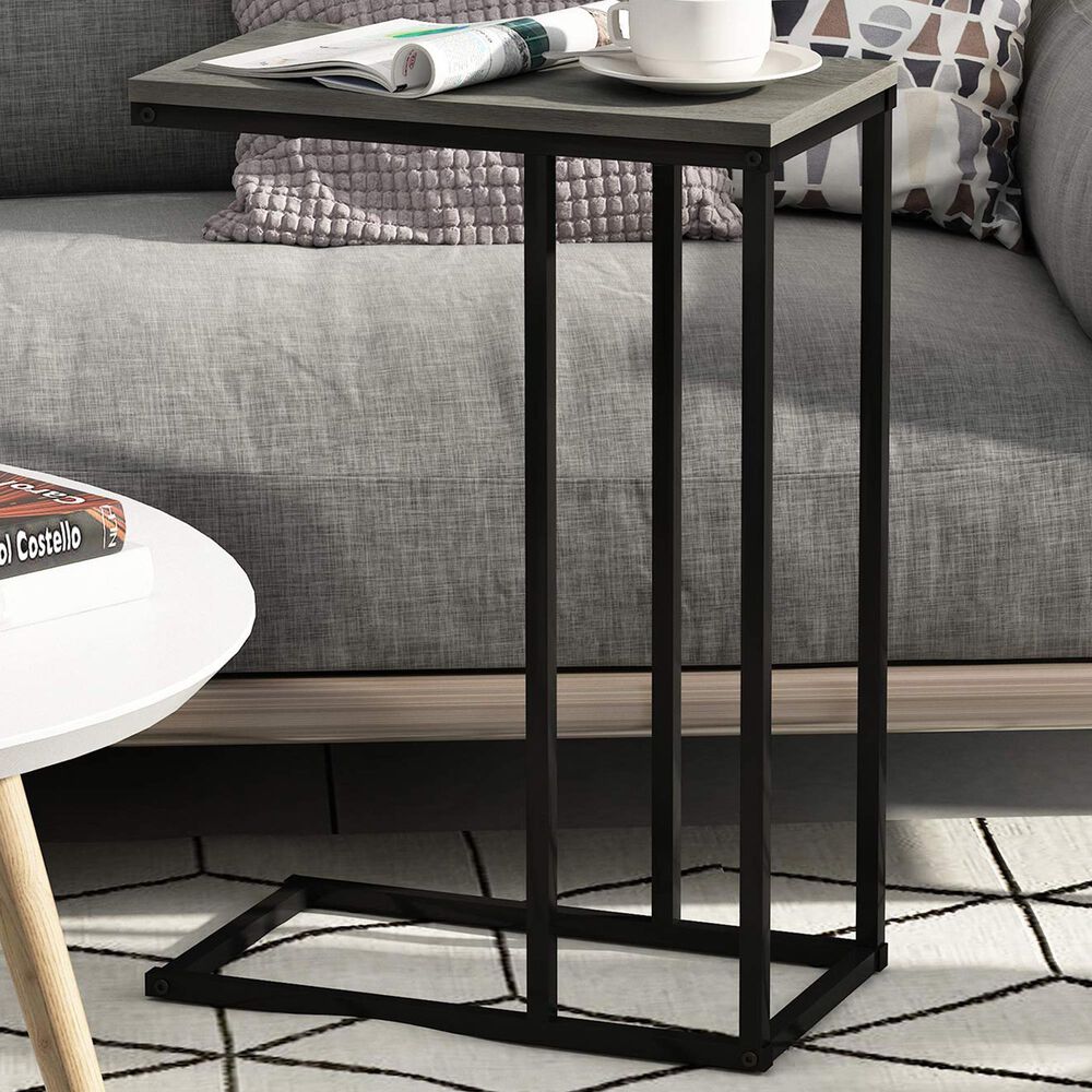 HOMLUX C Shaped Side Table in French Oak Grey and Black, , large