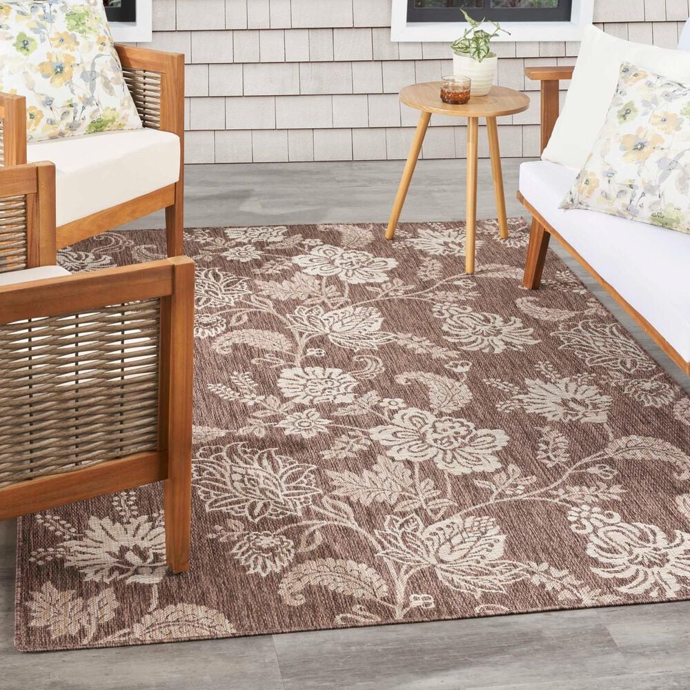 Nourison Garden Oasis Floral Mocha 6&#39; x 9&#39; Indoor/Outdoor Area Rug, , large