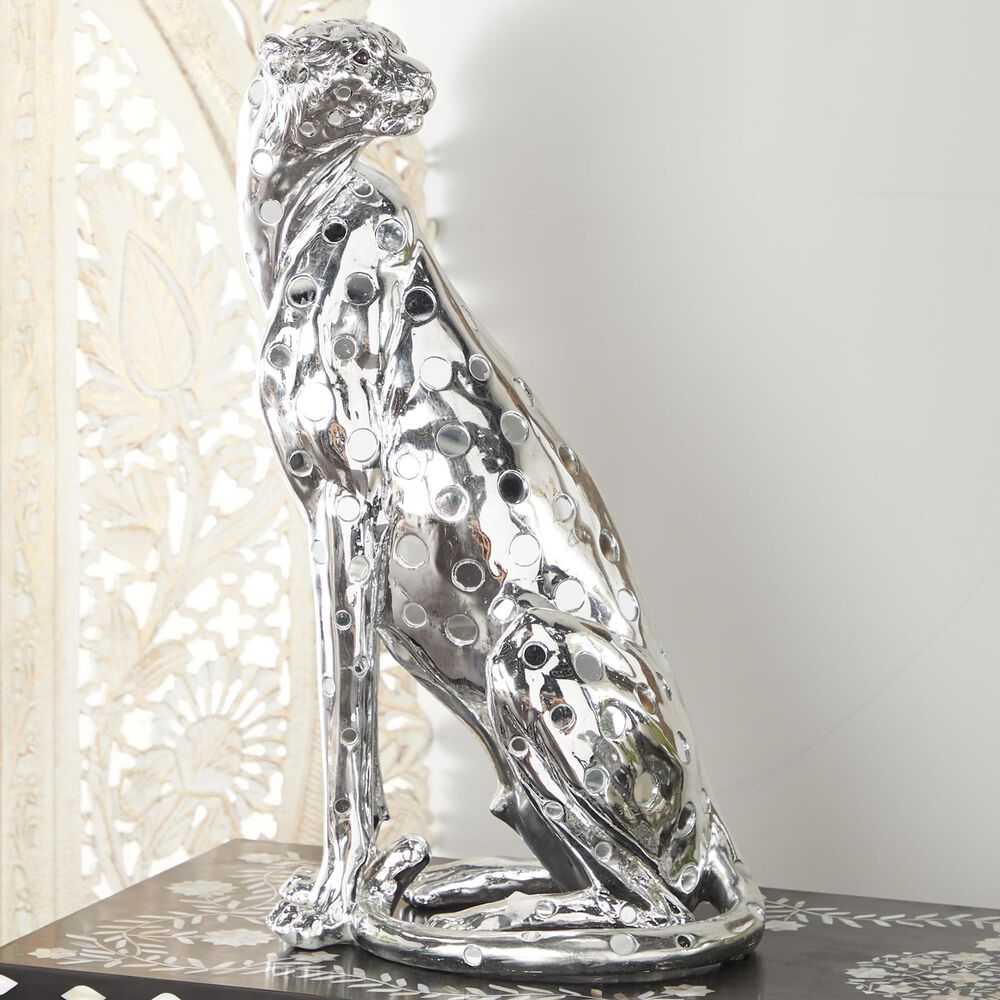 Maple and Jade Leopard Decorative Sculpture in Polished Silver, , large